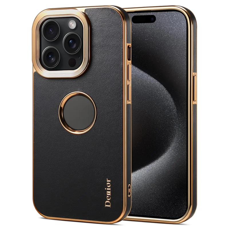 DENIOR voor iPhone 15 Pro Max hoesje Kalfstextuur Gegalvaniseerde telefoonbeschermhoes - Zwart