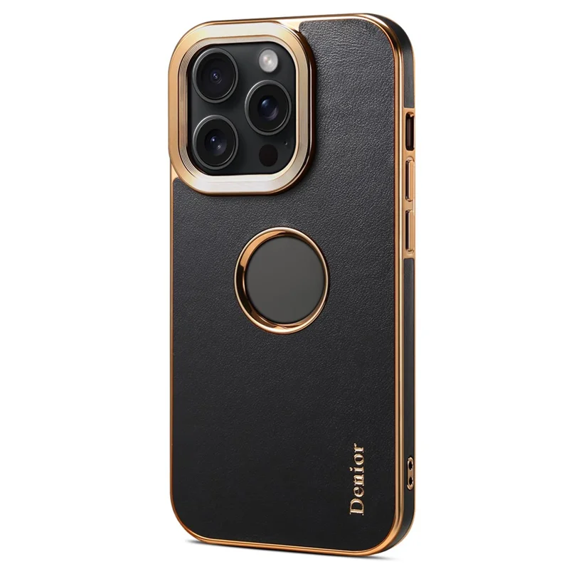 DENIOR voor iPhone 15 Pro Max hoesje Kalfstextuur Gegalvaniseerde telefoonbeschermhoes - Zwart