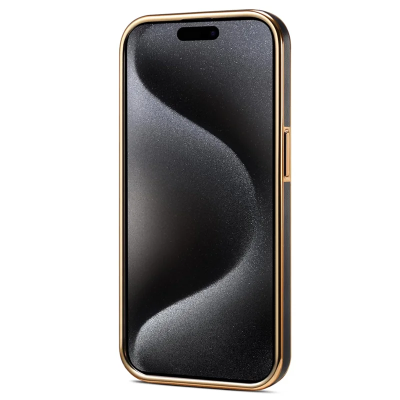 DENIOR Для iPhone 15 Pro Чехол для телефона Анти-падение PC+TPU+Натуральная кожа телёнка Текстура - Чёрный