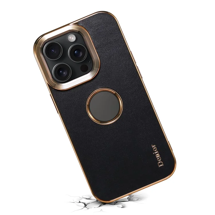 DENIOR Para iPhone 14 Pro Case Eletroplatado Textura de Bezerro Carcaça de Telefone à Prova de Choques - Preto