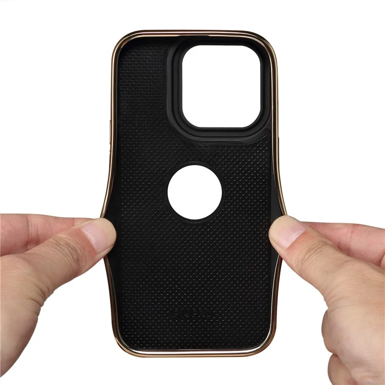 DENIOR Para iPhone 14 Pro Case Eletroplatado Textura de Bezerro Carcaça de Telefone à Prova de Choques - Preto
