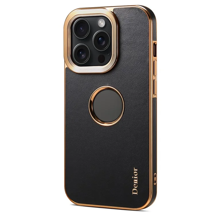 DENIOR Para iPhone 14 Pro Case Eletroplatado Textura de Bezerro Carcaça de Telefone à Prova de Choques - Preto