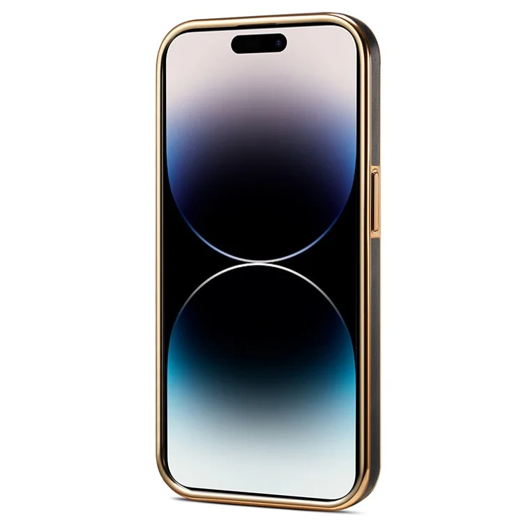 DENIOR Para iPhone 14 Pro Case Eletroplatado Textura de Bezerro Carcaça de Telefone à Prova de Choques - Preto