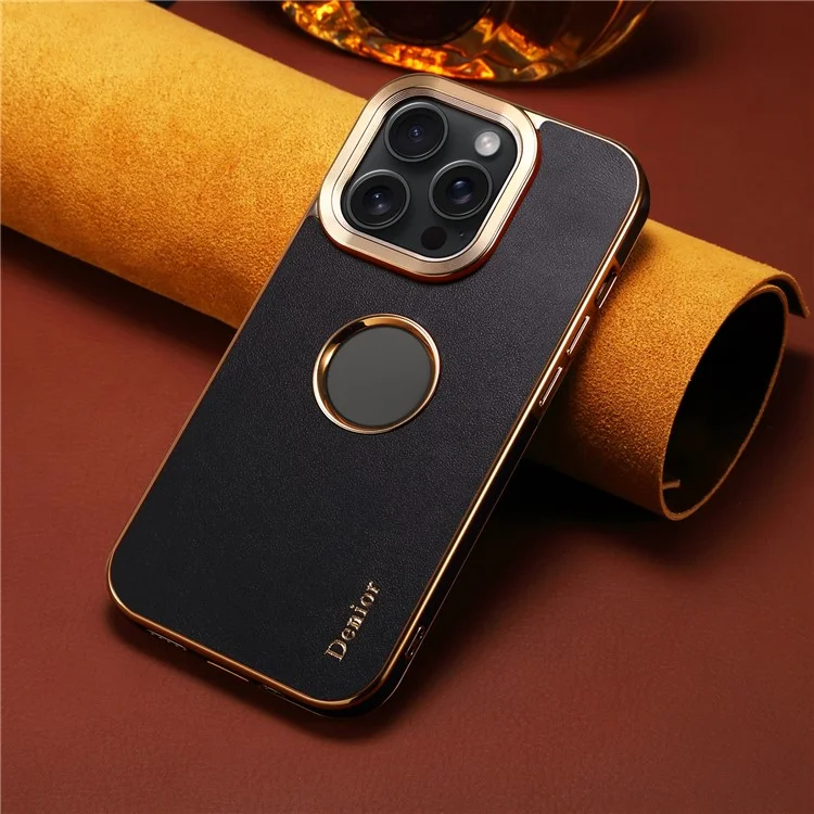 DENIOR Para iPhone 14 Pro Case Eletroplatado Textura de Bezerro Carcaça de Telefone à Prova de Choques - Preto