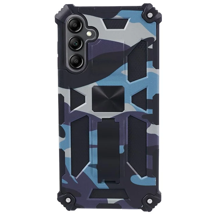 For Samsung Galaxy A15 5G Case Camouflage Kickstand Anti-shock Phone Cover - Navy Blue