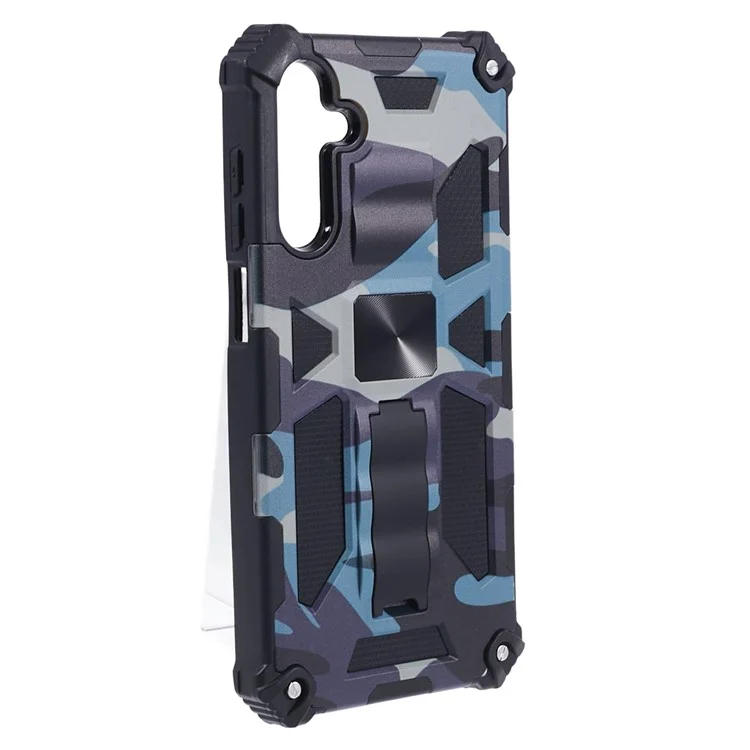 For Samsung Galaxy A15 5G Case Camouflage Kickstand Anti-shock Phone Cover - Navy Blue