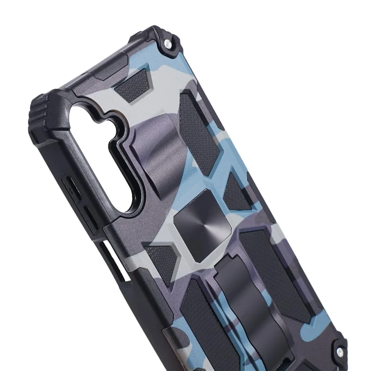 For Samsung Galaxy A15 5G Case Camouflage Kickstand Anti-shock Phone Cover - Navy Blue