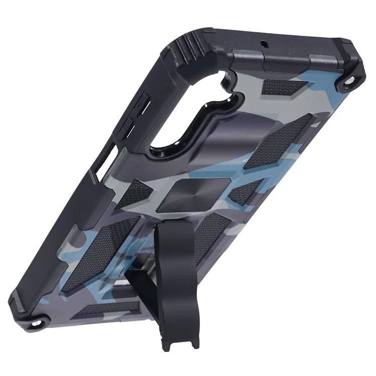 For Samsung Galaxy A15 5G Case Camouflage Kickstand Anti-shock Phone Cover - Navy Blue