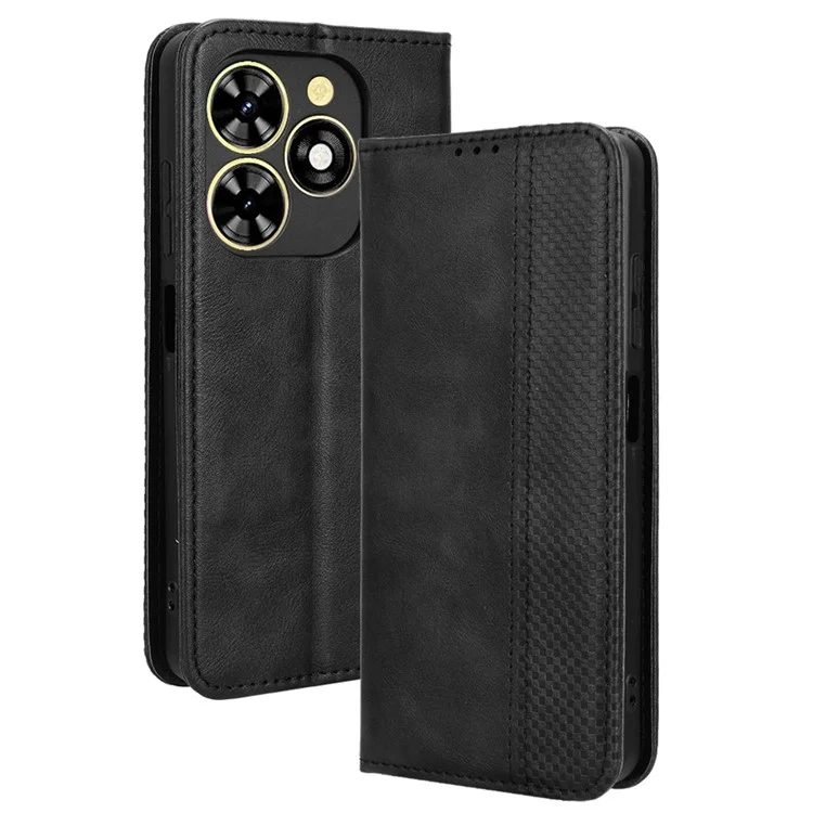 Für TECNO Spark Go 2024 4G BG6 / Spark 20C BG7 / Pop 8 Handyhülle Retro Leder Geldbörse - Schwarz