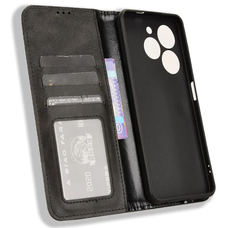 Für TECNO Spark Go 2024 4G BG6 / Spark 20C BG7 / Pop 8 Handyhülle Retro Leder Geldbörse - Schwarz