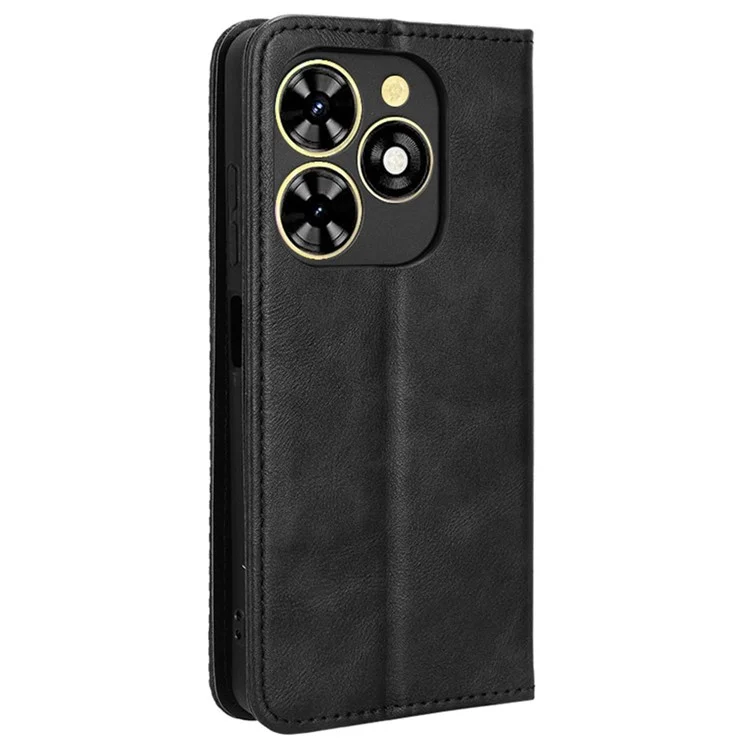 Für TECNO Spark Go 2024 4G BG6 / Spark 20C BG7 / Pop 8 Handyhülle Retro Leder Geldbörse - Schwarz