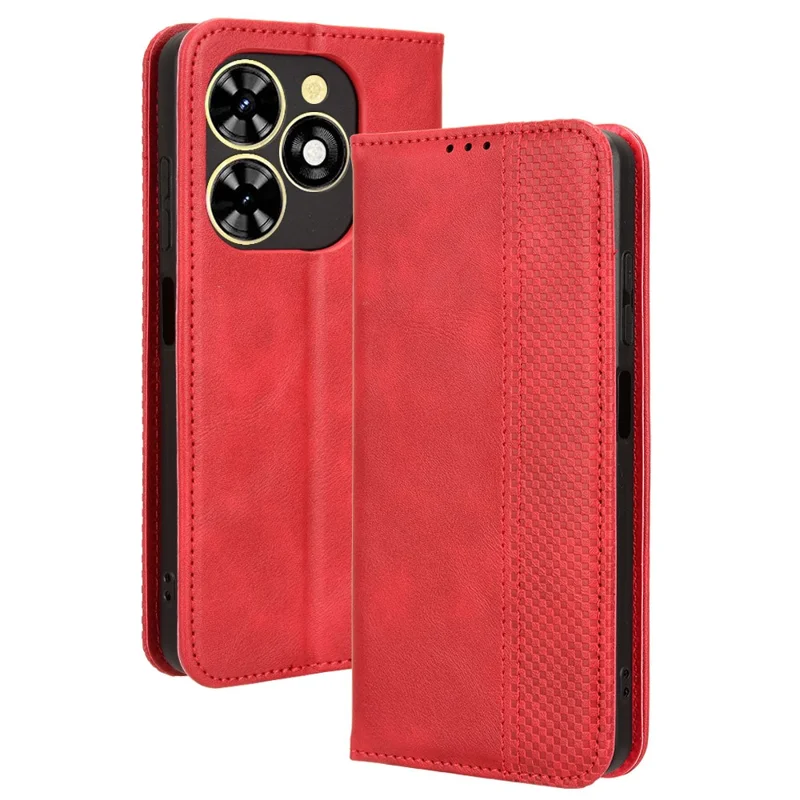For TECNO Spark Go 2024 4G BG6 / Spark 20C BG7 / Pop 8 Phone Case Retro Leather Wallet Cover - Red