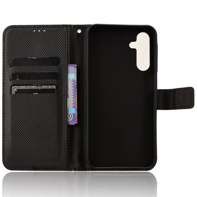 Für Samsung Galaxy A15 5G Case Diamond Textur Leder Brieftasche Handyhülle - Schwarz