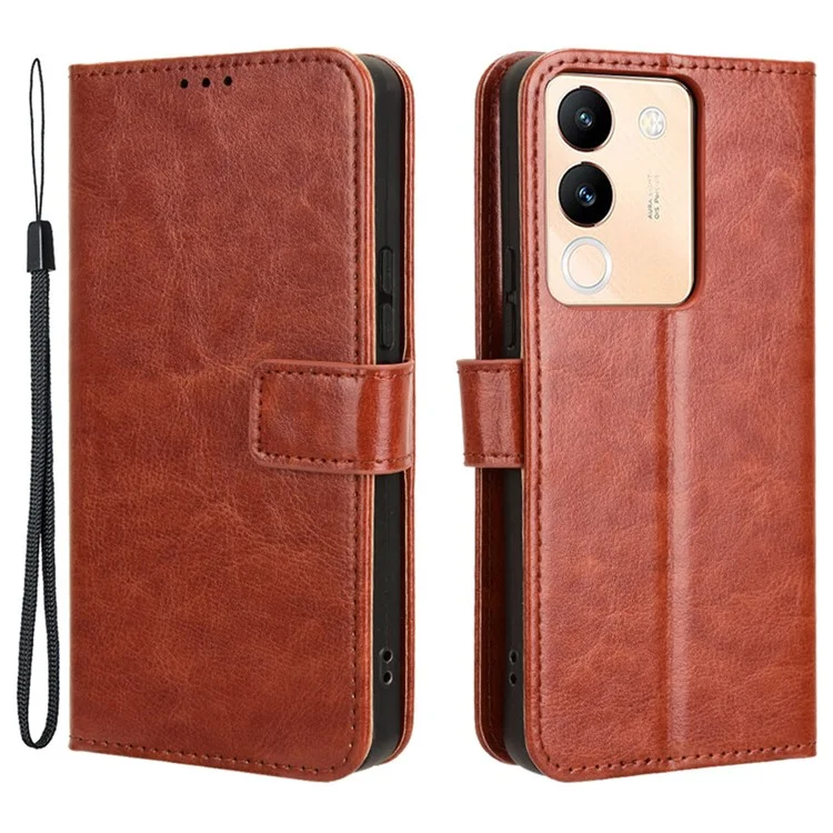 Pour vivo V29e (Global) 5G / Y200 (Inde) 5G Étui Portefeuille Support Texture Crazy Horse Couverture de téléphone - Brun