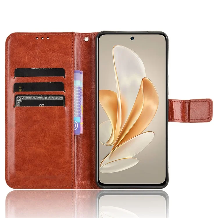 Pour vivo V29e (Global) 5G / Y200 (Inde) 5G Étui Portefeuille Support Texture Crazy Horse Couverture de téléphone - Brun