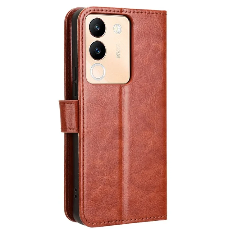 Pour vivo V29e (Global) 5G / Y200 (Inde) 5G Étui Portefeuille Support Texture Crazy Horse Couverture de téléphone - Brun