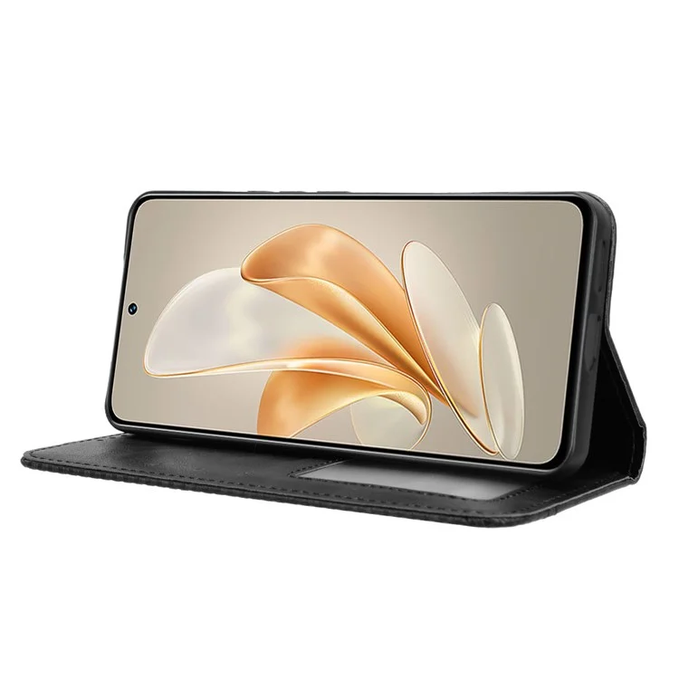Para vivo V29e (Global) 5G / Y200 (Índia) 5G Capa Retro Capa de telefone com suporte de carteira - Preto