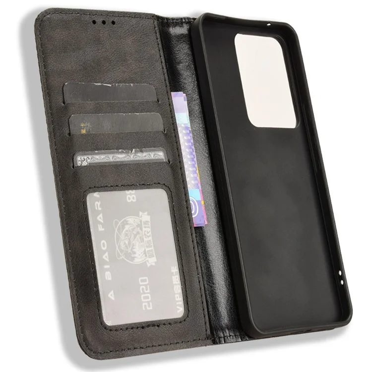 Para vivo V29e (Global) 5G / Y200 (Índia) 5G Capa Retro Capa de telefone com suporte de carteira - Preto