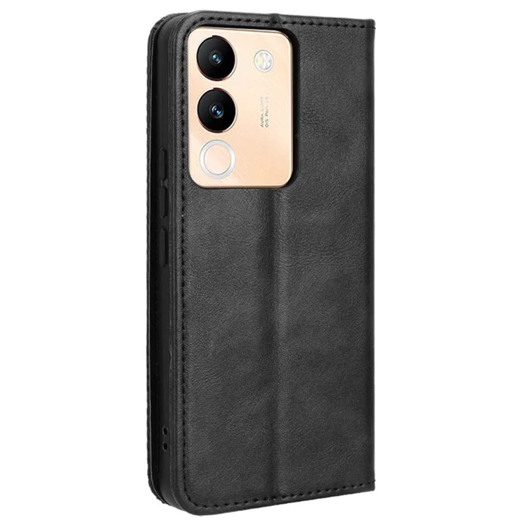Para vivo V29e (Global) 5G / Y200 (Índia) 5G Capa Retro Capa de telefone com suporte de carteira - Preto