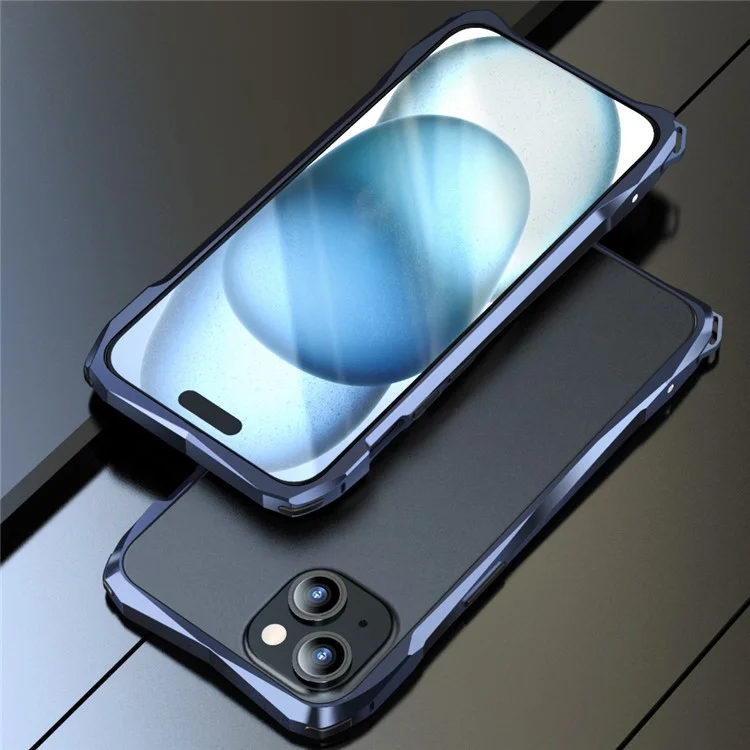 LUPHIE Per iPhone 15 Plus Telaio Paraurti Protettivo Anti-graffio Custodia in Metallo - Blu Scuro