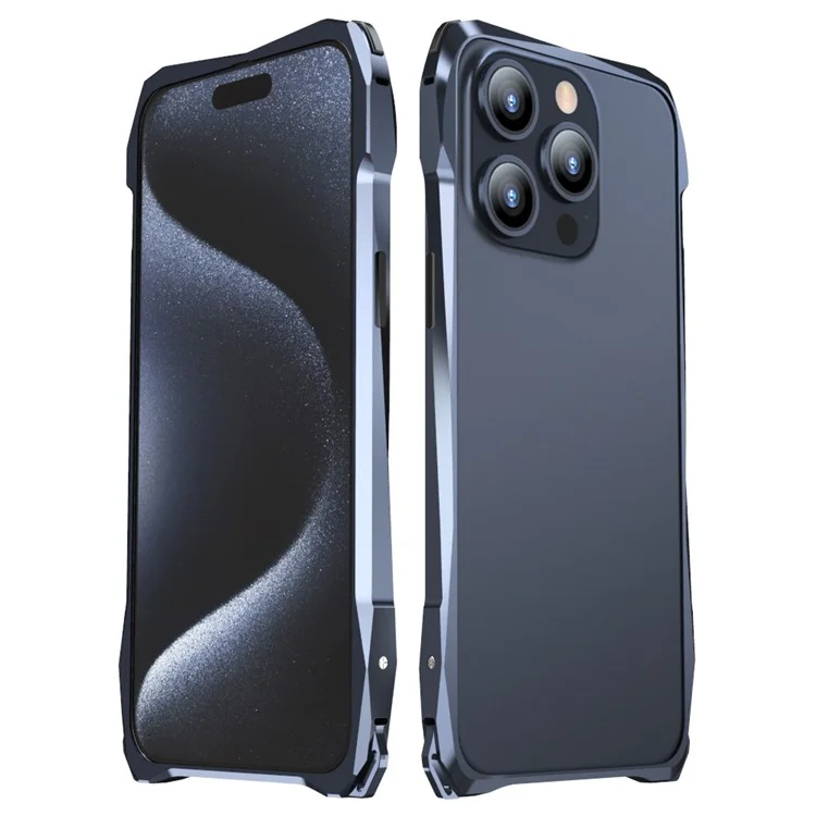 LUPHIE для iPhone 15 Pro Bumper Case Металлический Устойчивый к царапинам Защитный телефонный каркас - Темно-синий