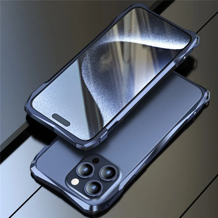 LUPHIE для iPhone 15 Pro Bumper Case Металлический Устойчивый к царапинам Защитный телефонный каркас - Темно-синий