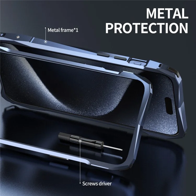 LUPHIE для iPhone 15 Pro Bumper Case Металлический Устойчивый к царапинам Защитный телефонный каркас - Темно-синий