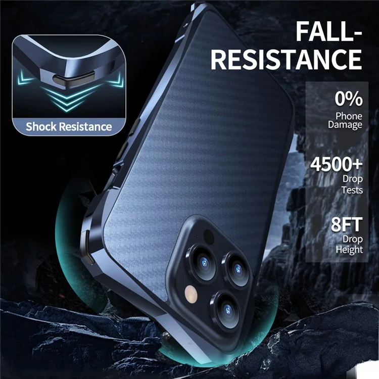 LUPHIE для iPhone 15 Pro Bumper Case Металлический Устойчивый к царапинам Защитный телефонный каркас - Темно-синий