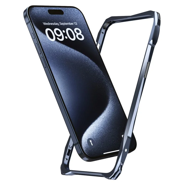 LUPHIE For iPhone 15 Pro Bumper Case Metal Scratch-resistant Protective Phone Frame Case - Dark Blue