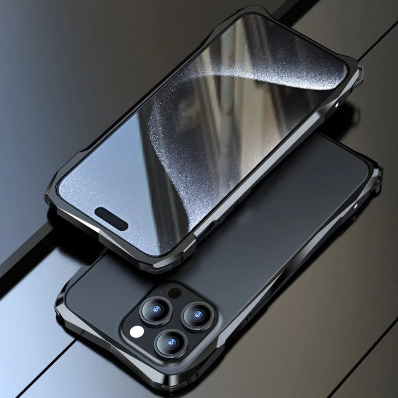 LUPHIE For iPhone 15 Pro Bumper Case Metal Scratch-resistant Protective Phone Frame Case - Black