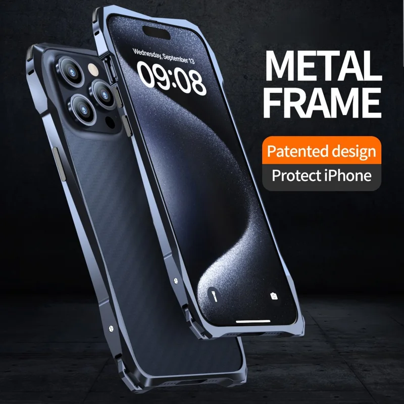 LUPHIE For iPhone 15 Pro Bumper Case Metal Scratch-resistant Protective Phone Frame Case - Black
