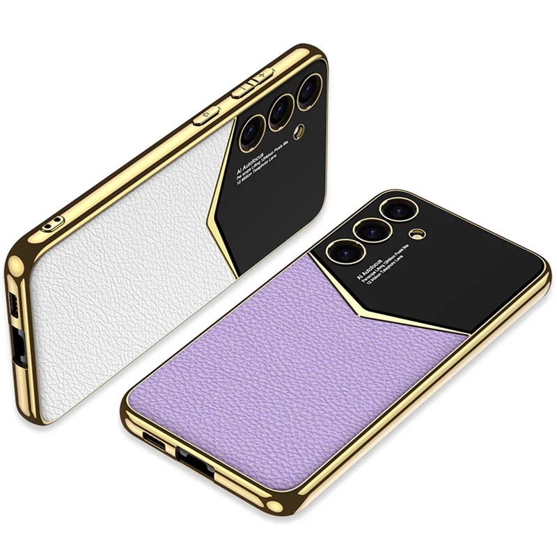 GKK For Samsung Galaxy S24 Cell Phone Cases PU Leather+PC+TPU Electroplating Cover - Carbon Fiber