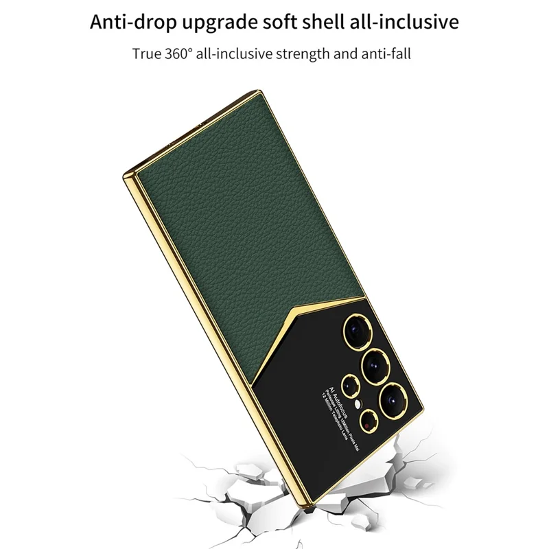 Cas de Téléphone Portable GKK Pour Samsung Galaxy S24 Ultra, Cuir PU + pc + Tpu Couverture D'électroplaste - Noir