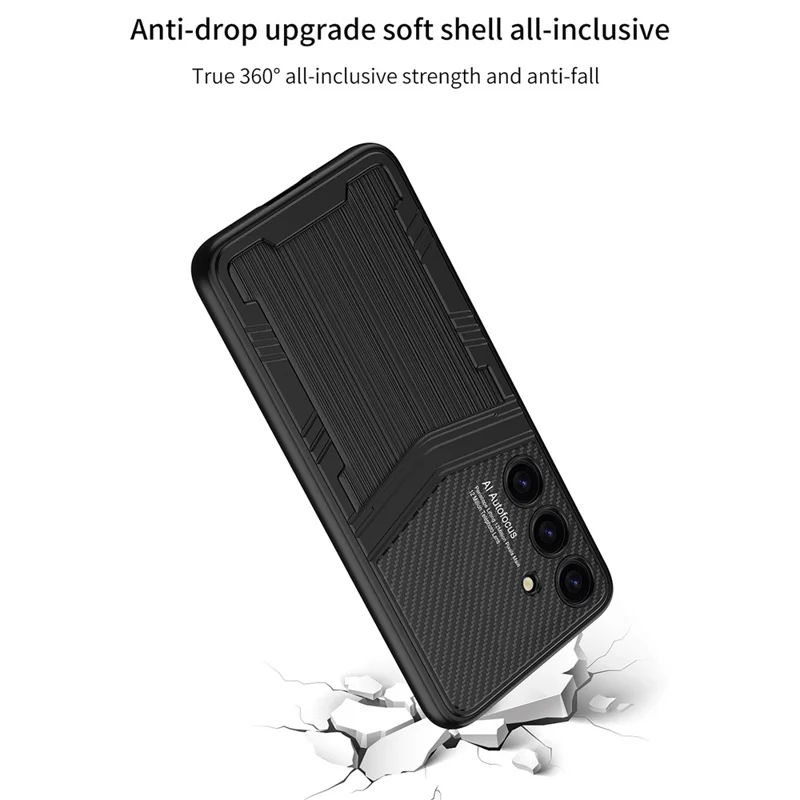 GKK For Samsung Galaxy S24+ Case Textured PU Leather Coated PC+TPU Hybrid Phone Cover - Brushed Texture