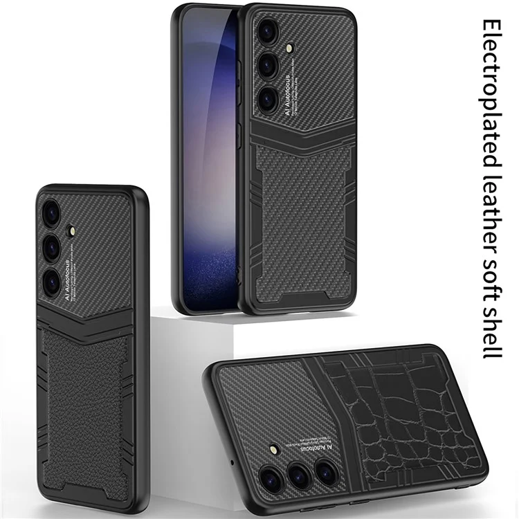 GKK Pour Samsung Galaxy S24 Étui Texture PU Cuir + PC + TPU Anti-chute Housse de Téléphone - Texture Brossée
