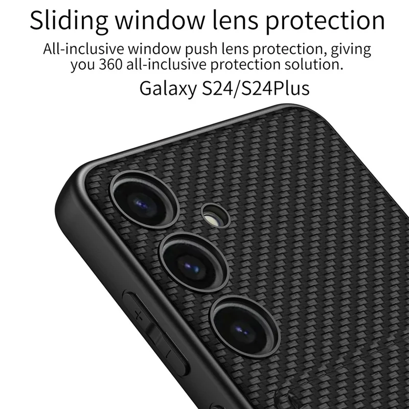 GKK For Samsung Galaxy S24 Kickstand Card Slots Case PU Leather Phone Back Cover - Carbon Fiber Texture