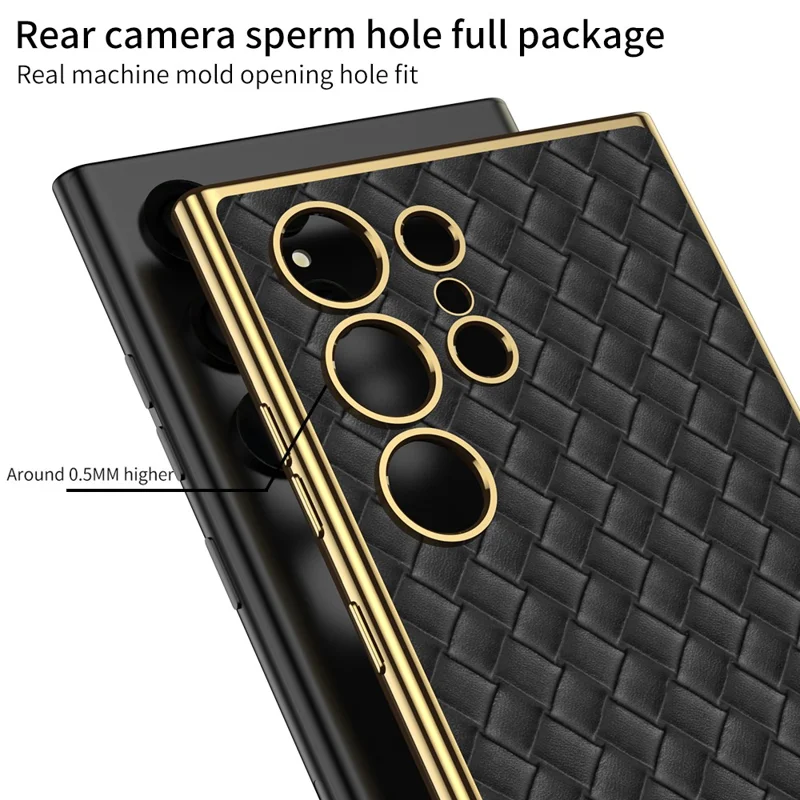 GKK para Samsung Galaxy S24 Ultra Electroplating PU Leather+TPU+PC Woven Texture Cell Phone Cases - Negro