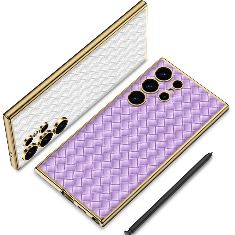 GKK para Samsung Galaxy S24 Ultra Electroplating PU Leather+TPU+PC Woven Texture Cell Phone Cases - Negro