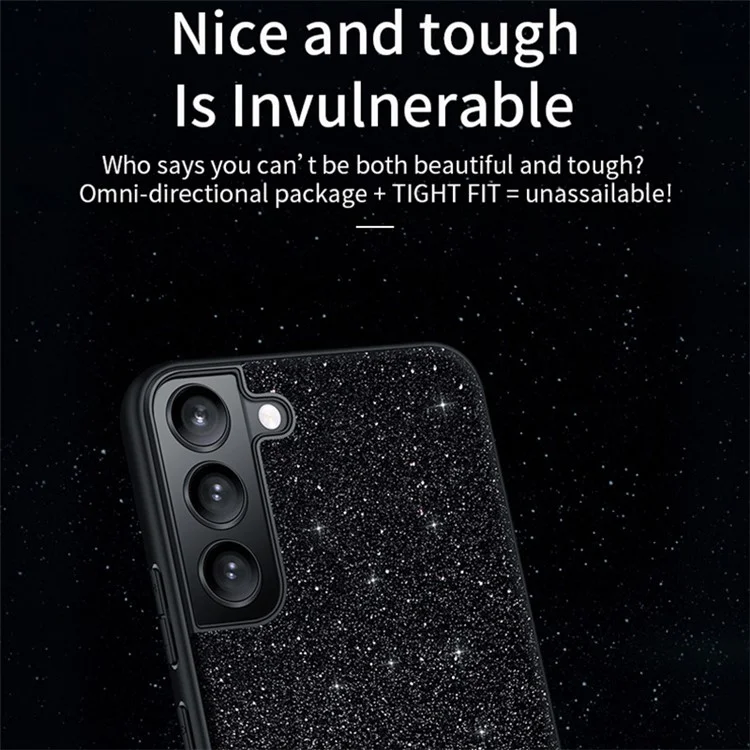 SULADA For Samsung Galaxy S24 Ultra PU Leather+PC+TPU Cell Phone Cases Glitter Sequins Back Cover - Black