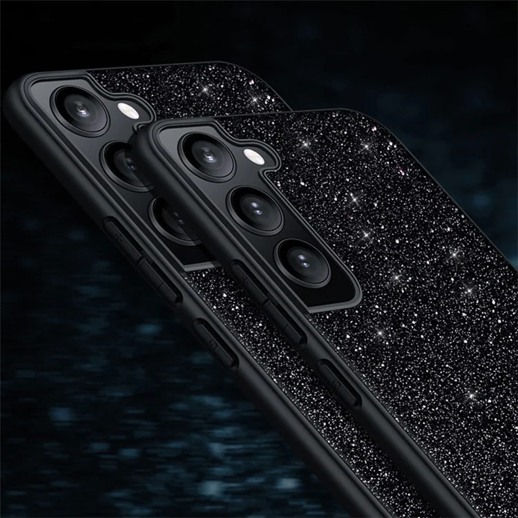 Sulada Per Samsung Galaxy S24 Ultra PU Leather+PC+TPU Case di Cellulare Copertina di Paillettes Glitter - Nero