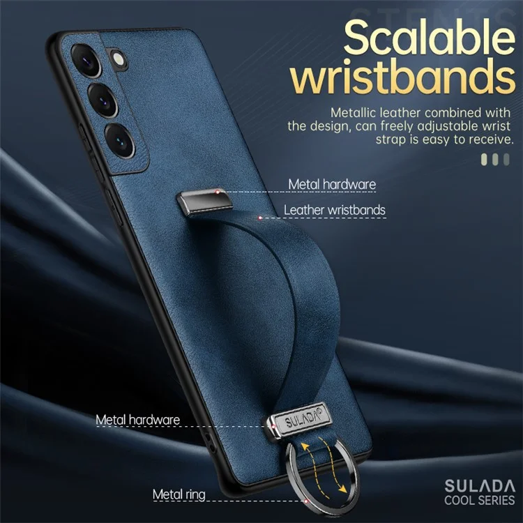 SULADA Fashion Series para Samsung Galaxy S24+ Funda Cuero+PC+TPU Crazy Horse Funda Trasera para Teléfono - Azul