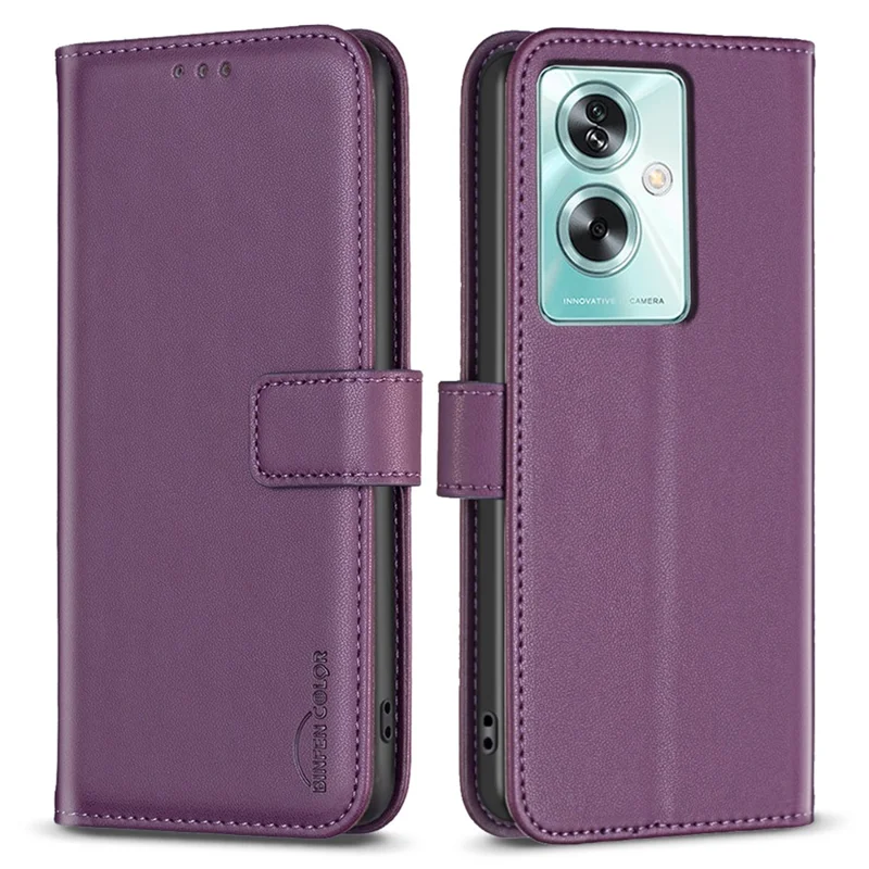 BINFEN COLOR BF17 til Oppo A79 5G / A2 5G Støjsikker PU-læder telefonbeskyttelsesdæksel med stander - Mørk lilla