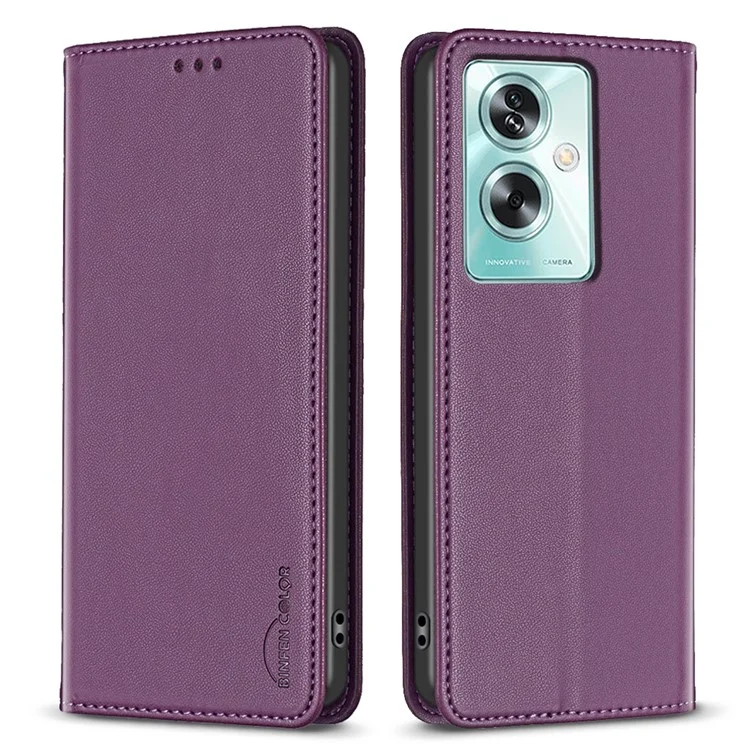 BINFEN COLOR BF18 Para Oppo A79 5G / A2 5G Capa Flip de Couro PU Capa de Telefone Celular com Slots para Cartões - Roxo Escuro