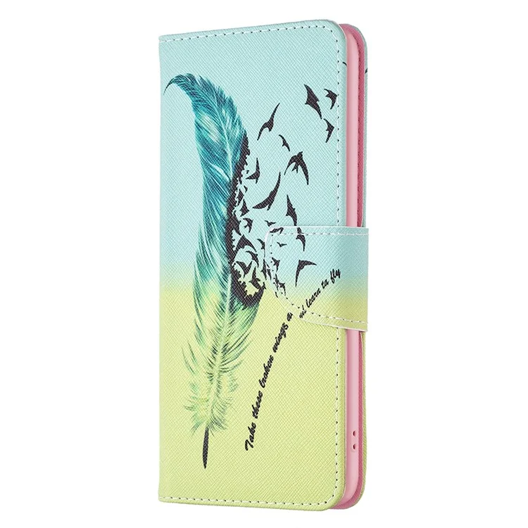 Pour Oppo A79 5G / A2 5G Étui de téléphone en cuir avec impression de motifs, housse portefeuille à rabat - Plumes et oiseaux