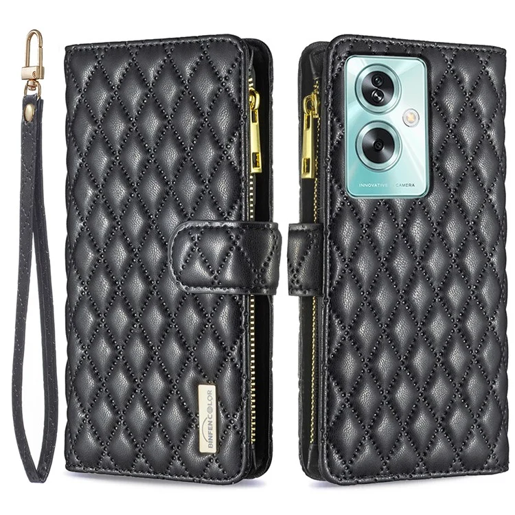 BINFEN COLOR BF Style-15 para Oppo A79 5G / A2 5G Funda de piel con cremallera Tarjetero Funda de teléfono - Negro