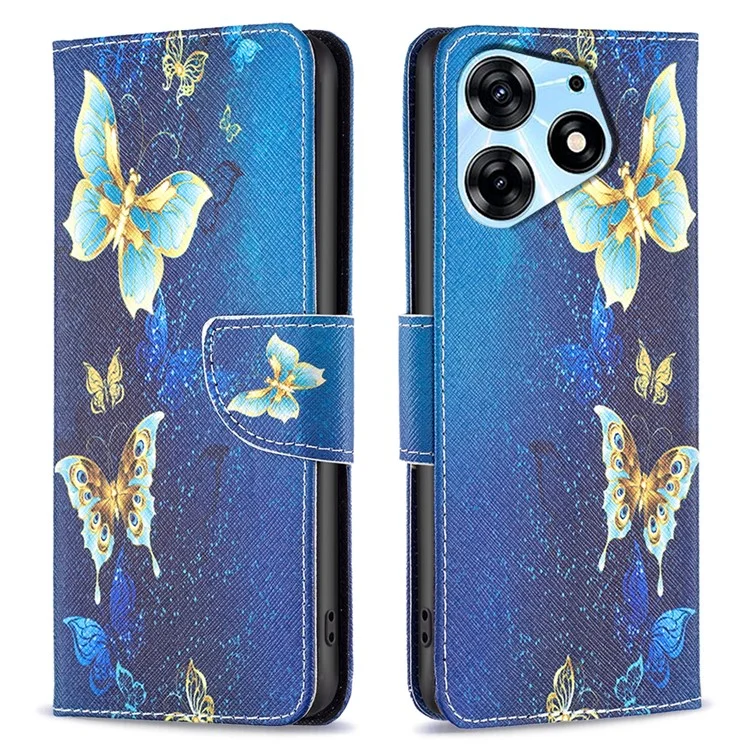 Para TECNO Spark 10 Pro Wallet Phone Case Pattern PU Leather Stand Flip Cover - Golden Butterflies