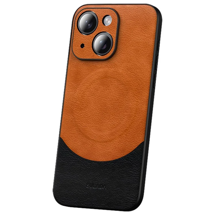 SULADA Magnetic Serie für iPhone 15 Plus Handyhülle PU-Leder beschichtete PC+TPU-Abdeckung - Orange