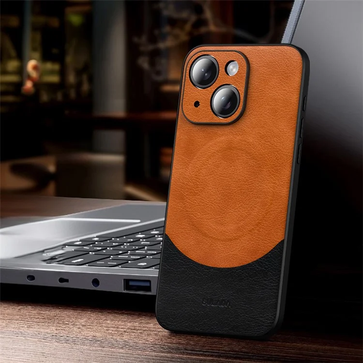 SULADA Magnetic Serie für iPhone 15 Plus Handyhülle PU-Leder beschichtete PC+TPU-Abdeckung - Orange