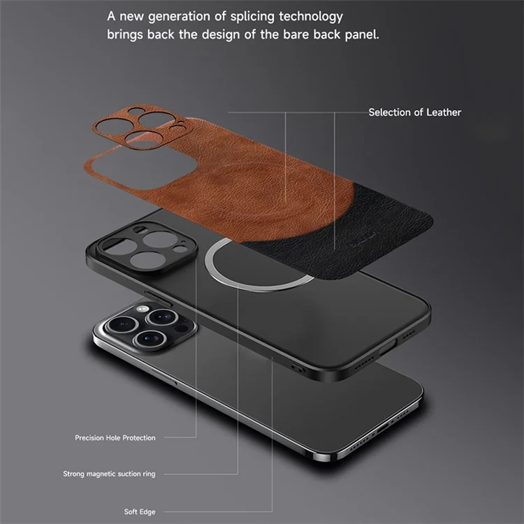 SULADA Magnetic Series per iPhone 15 Pro Custodia protettiva per telefono a prova di urto con impugnatura antiscivolo - Marrone chiaro