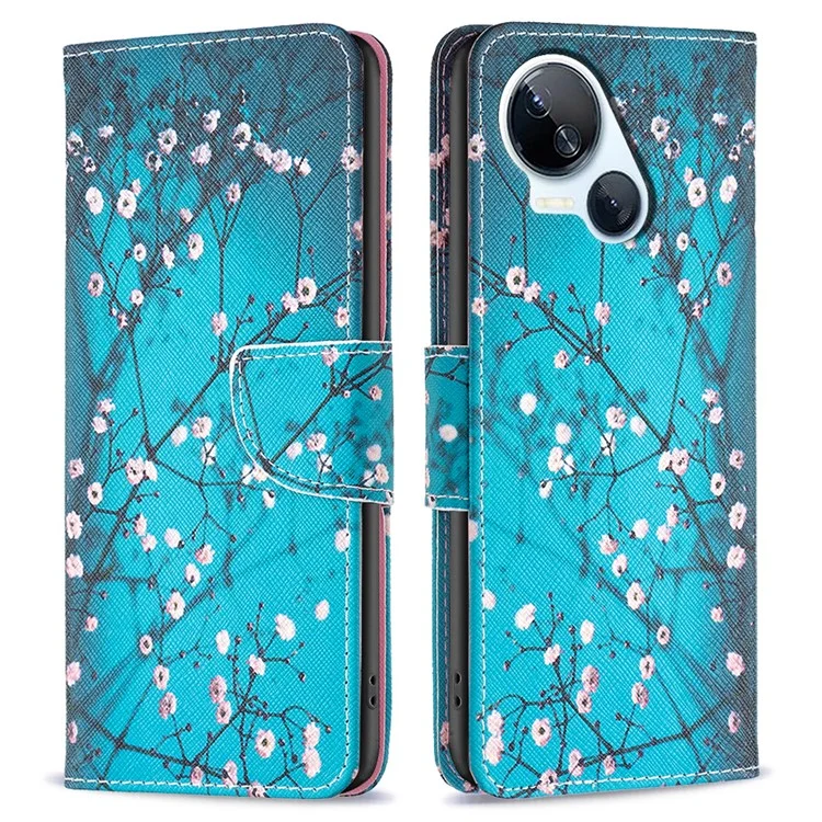 For TECNO Spark 10 5G Leather Case Pattern Printed Stand Phone Cover - Plum Blossom
